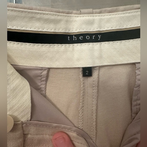 Theory Linen Chic Beige Straight-Leg Pants - Picture 3 of 5